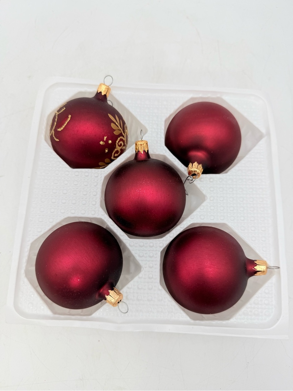 Holiday Matte Burgundy Christmas Ball Ornaments - Set of 5